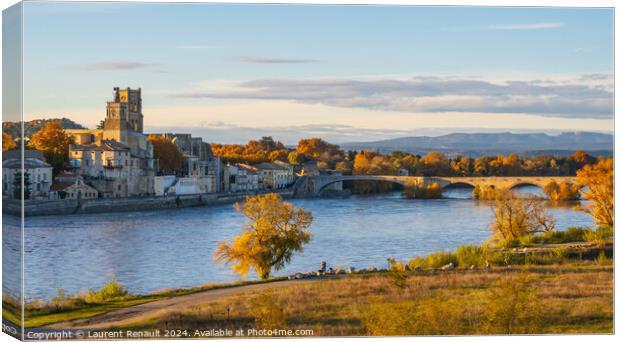 Pont-Saint-Esprit over the Rhone river in Occitanie. Photography Canvas Print by Laurent Renault