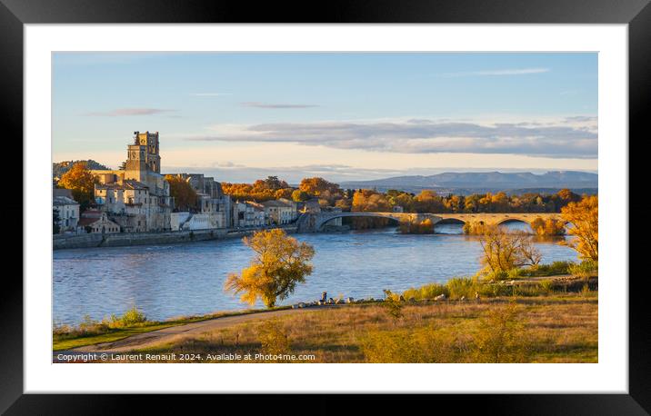 Pont-Saint-Esprit over the Rhone river in Occitanie. Photography Framed Mounted Print by Laurent Renault