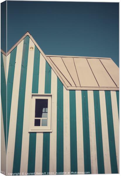 Little blue and white striped tiny house. Photography taken in F Canvas Print by Laurent Renault