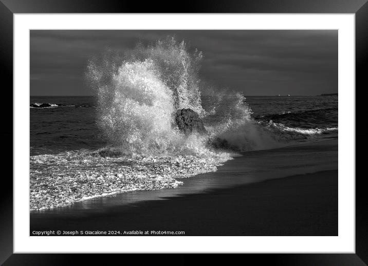 Wave Meets Rock Monochrome #2 Framed Mounted Print by Joseph S Giacalone