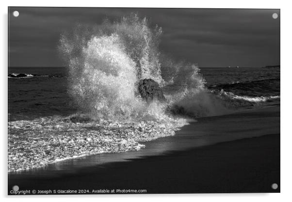 Wave Meets Rock Monochrome #2 Acrylic by Joseph S Giacalone
