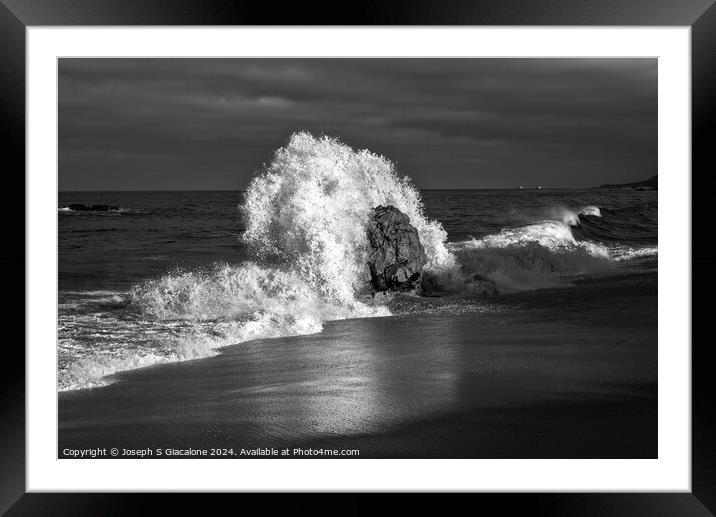 Wave Meets Rock Monochrome #1 Framed Mounted Print by Joseph S Giacalone