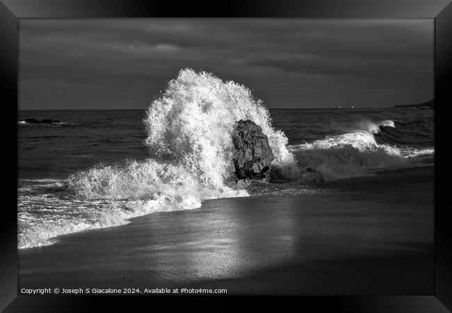 Wave Meets Rock Monochrome #1 Framed Print by Joseph S Giacalone