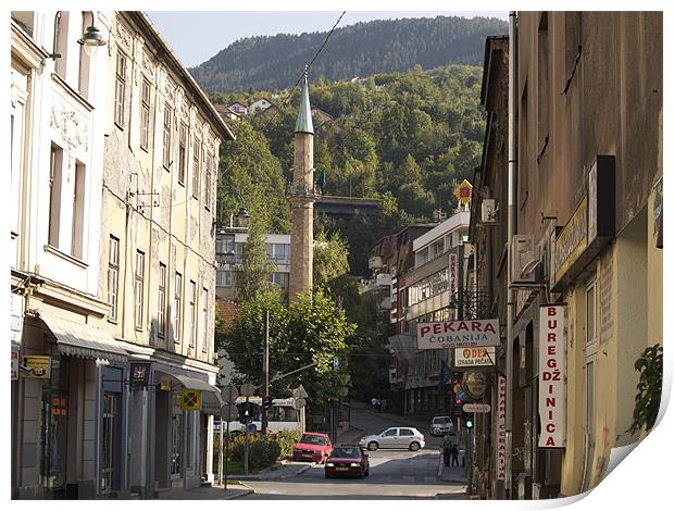 MOSQUE IN SARAJEVO NARROW STREET Print by radoslav rundic