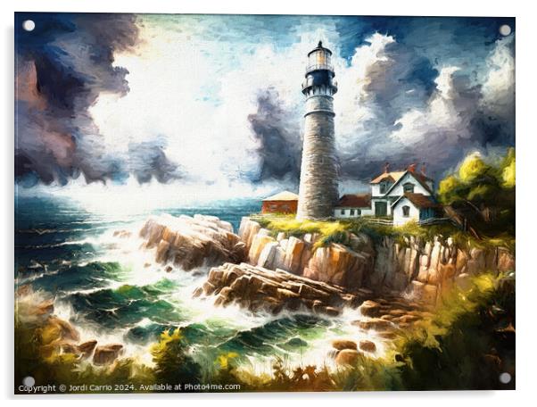 Rough sea at the lighthouse - GIA-2309-1081-OIL Acrylic by Jordi Carrio
