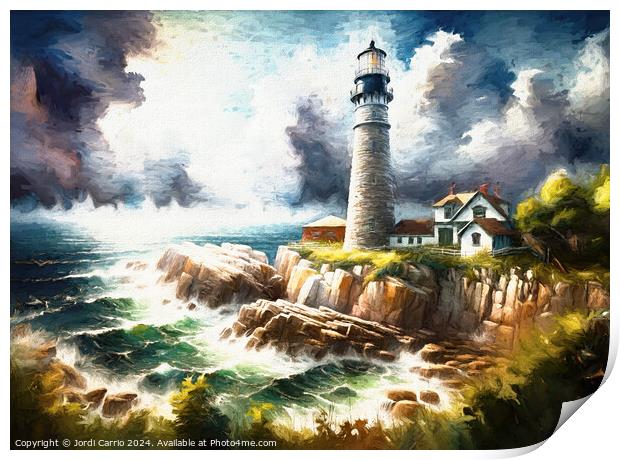 Rough sea at the lighthouse - GIA-2309-1081-OIL Print by Jordi Carrio