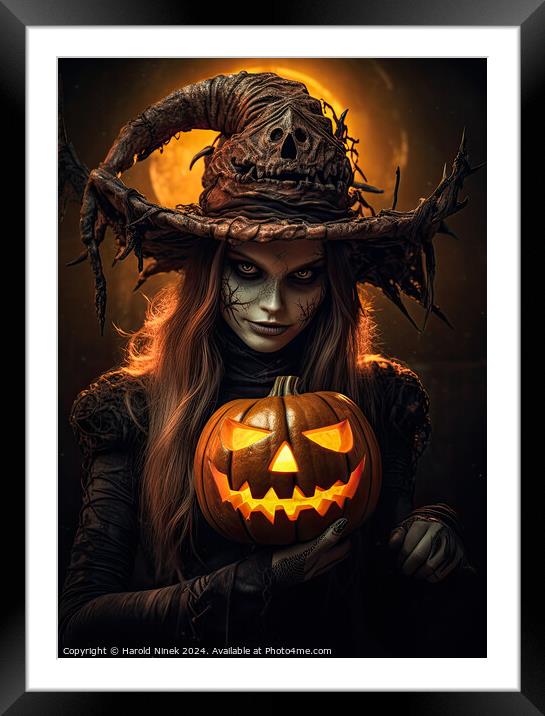 Halloween Witch Framed Mounted Print by Harold Ninek