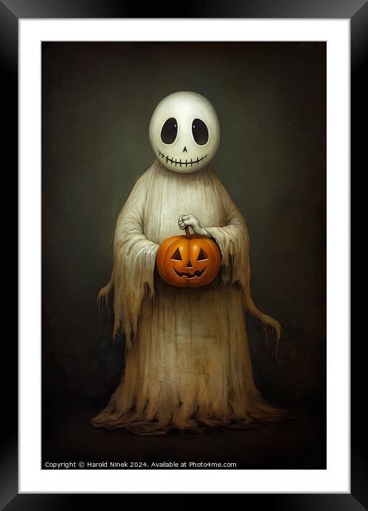 Halloween Ghost Framed Mounted Print by Harold Ninek