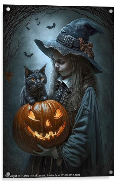 Little Witch, Big Pumpkin Acrylic by Harold Ninek
