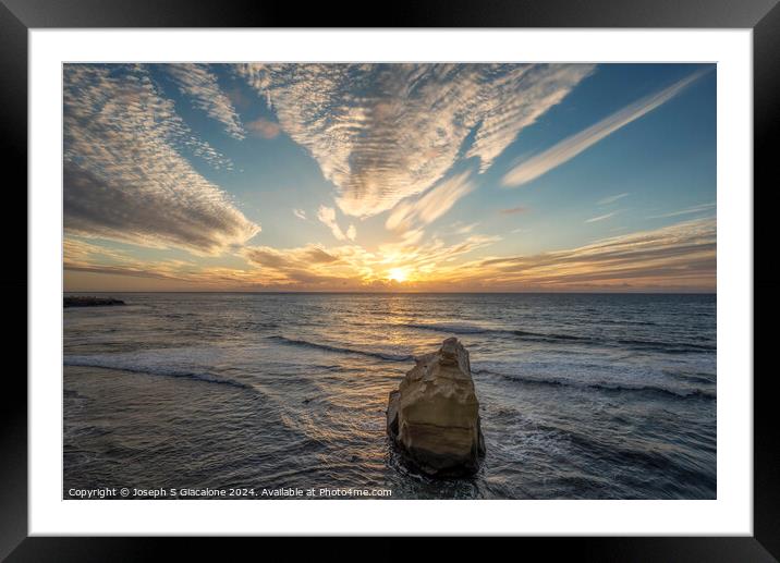 Ruffled Clouds Sunset - San Diego Coast Framed Mounted Print by Joseph S Giacalone