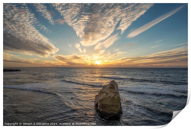 Ruffled Clouds Sunset - San Diego Coast Print by Joseph S Giacalone