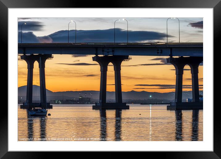Coronado Bridge Sunrise Framed Mounted Print by Joseph S Giacalone