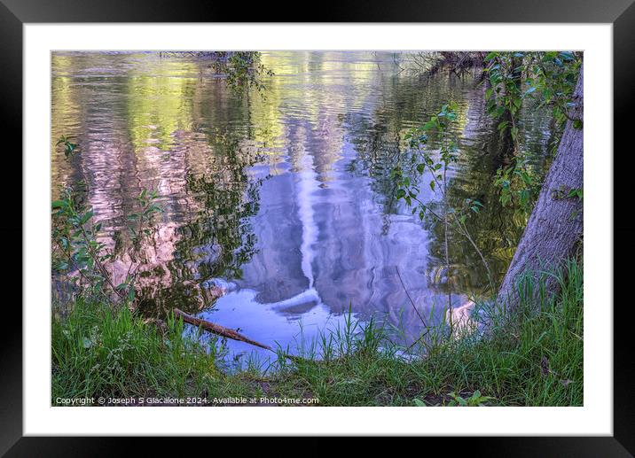 Upper Yosemite Falls In Reflection Framed Mounted Print by Joseph S Giacalone