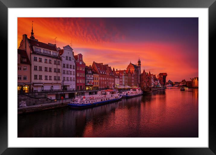 Gdansk City Skyline At Twilight In Poland Framed Mounted Print by Artur Bogacki