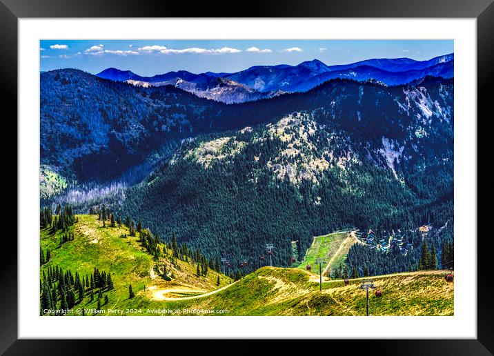 Red Gondolas Green Mountains Crystal Mountain Washington Framed Mounted Print by William Perry