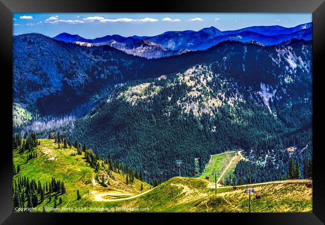 Red Gondolas Green Mountains Crystal Mountain Washington Framed Print by William Perry