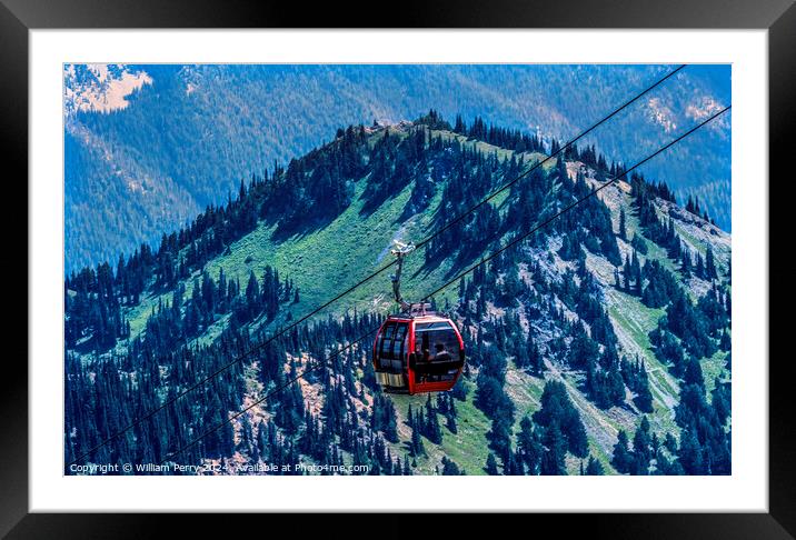 Red Gondola Green Mountains Crystal Mountain Washington Framed Mounted Print by William Perry