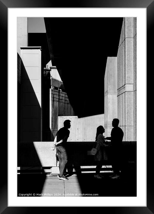 Shadows with three figures Framed Mounted Print by Mark Phillips