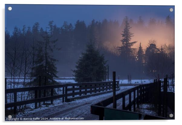 Benmore Bridge In The Blue Hour In The Snow Acrylic by Ronnie Reffin