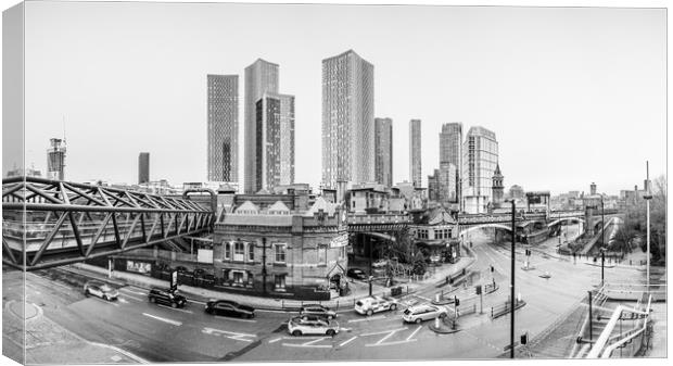 Deansgate panorama in black and white Canvas Print by Jason Wells