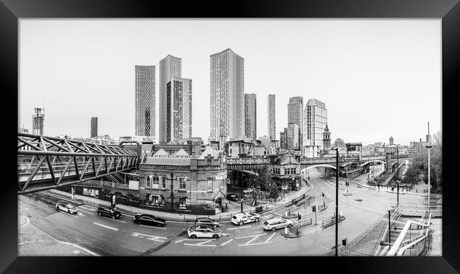 Deansgate panorama in black and white Framed Print by Jason Wells