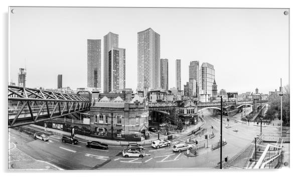 Deansgate panorama in black and white Acrylic by Jason Wells