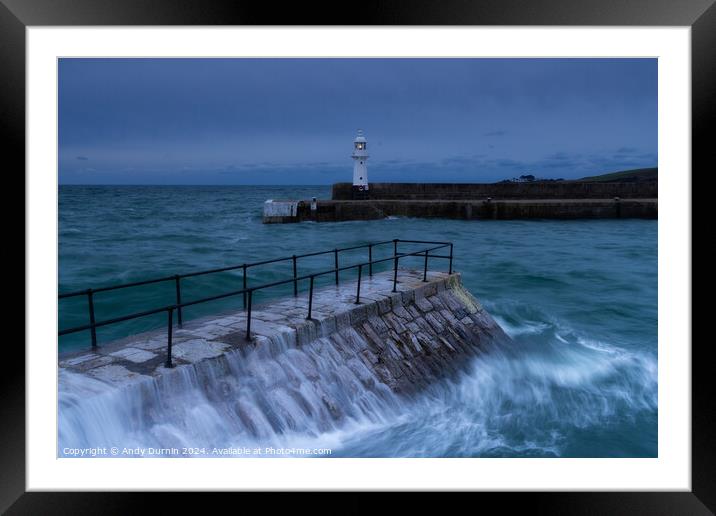 Mevagissey Lighthouse Framed Mounted Print by Andy Durnin