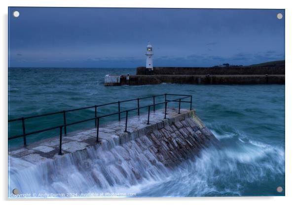 Mevagissey Lighthouse Acrylic by Andy Durnin