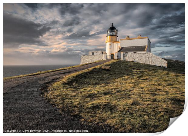 Stoer Head Lighthouse Sunset Print by Dave Bowman