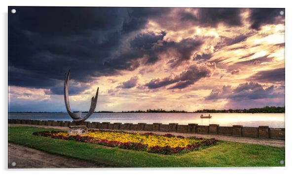 The sculpture Wings on the Palic lake under the cloudy sky Acrylic by Dejan Travica