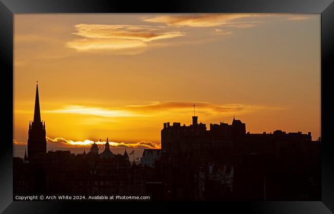 Winter sunset above castle Edinburgh, Scotland, UK Framed Print by Arch White