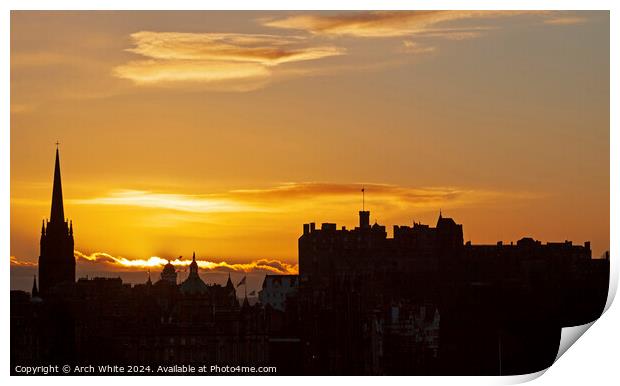 Winter sunset above castle Edinburgh, Scotland, UK Print by Arch White