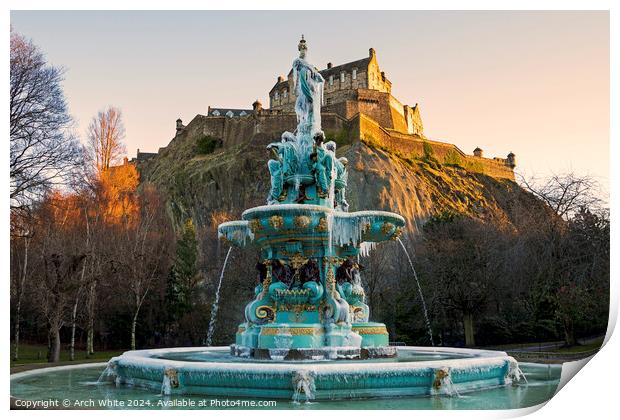 Frozen Ross Fountain,  Edinburgh, Scotland Print by Arch White