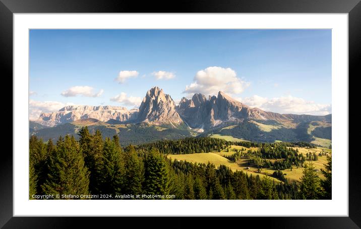 Seiser Alm and Sassolungo mountain, Dolomites Framed Mounted Print by Stefano Orazzini
