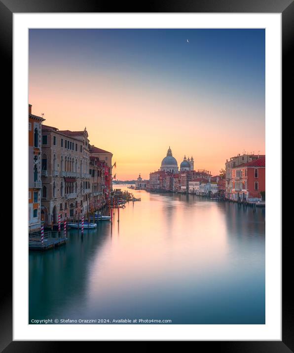 Venice grand canal, Santa Maria della Salute church at sunrise. Framed Mounted Print by Stefano Orazzini