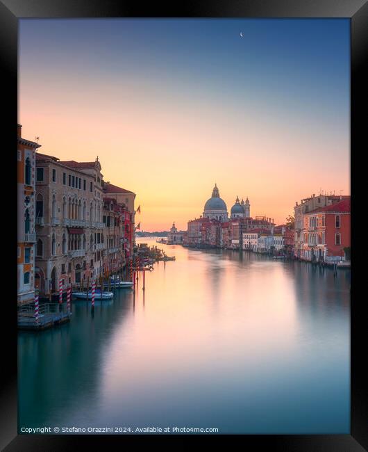 Venice grand canal, Santa Maria della Salute church at sunrise. Framed Print by Stefano Orazzini