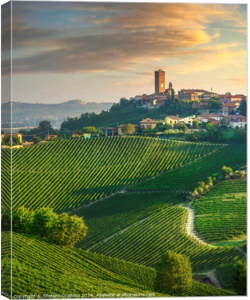Barbaresco village and Langhe vineyards, Piedmont region, Italy Canvas Print by Stefano Orazzini