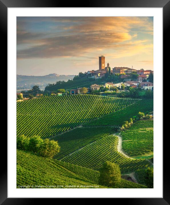 Barbaresco village and Langhe vineyards, Piedmont region, Italy Framed Mounted Print by Stefano Orazzini