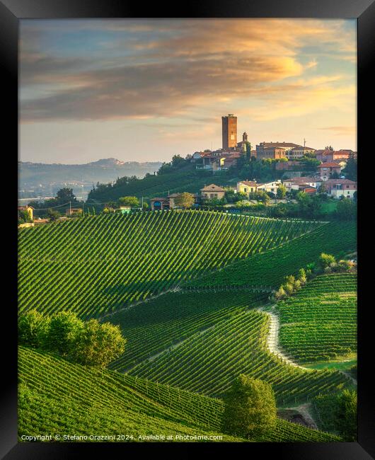 Barbaresco village and Langhe vineyards, Piedmont region, Italy Framed Print by Stefano Orazzini