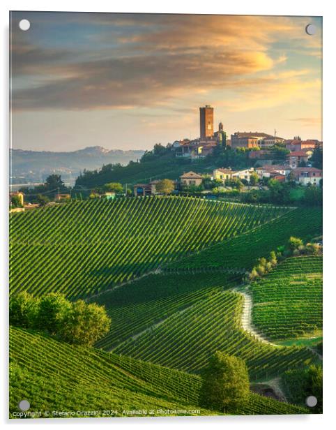 Barbaresco village and Langhe vineyards, Piedmont region, Italy Acrylic by Stefano Orazzini