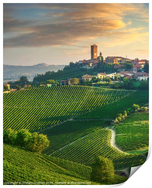 Barbaresco village and Langhe vineyards, Piedmont region, Italy Print by Stefano Orazzini