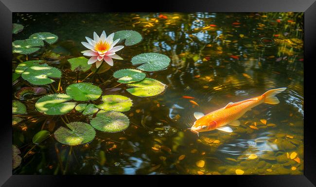 Koi Carp Fish Pond Framed Print by T2 