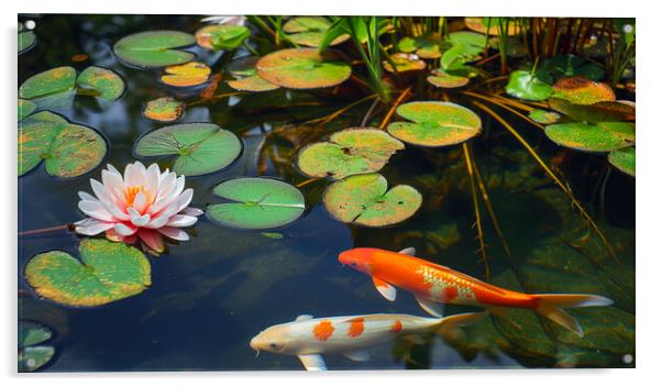 Koi Carp Fish Pond Acrylic by T2 