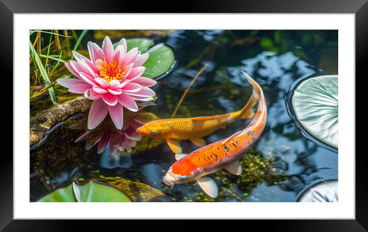 Koi Carp Fish Pond Framed Mounted Print by T2 