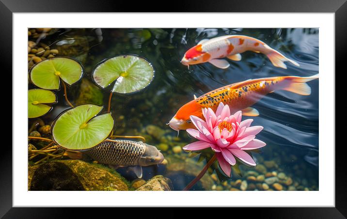 Koi Carp Fish Pond Framed Mounted Print by T2 