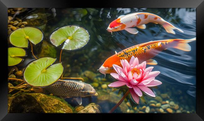Koi Carp Fish Pond Framed Print by T2 
