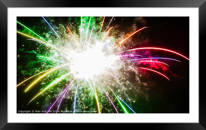 Fireworks in the sky Framed Mounted Print by Man And Life