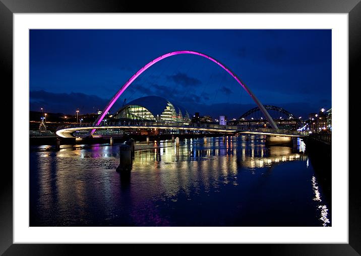 Gateshead Millenium Bridge At Night Framed Mounted Print by Sandi-Cockayne ADPS