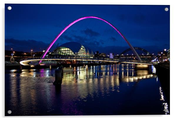 Gateshead Millenium Bridge At Night Acrylic by Sandi-Cockayne ADPS