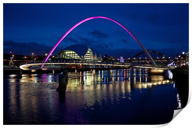 Gateshead Millenium Bridge At Night Print by Sandi-Cockayne ADPS